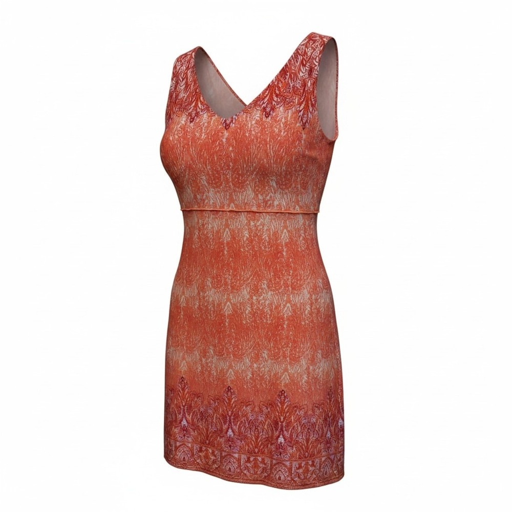 Womens Athleta‎ Mini Dress S Orange Excellent Paisley Empire Waist Modal 983175